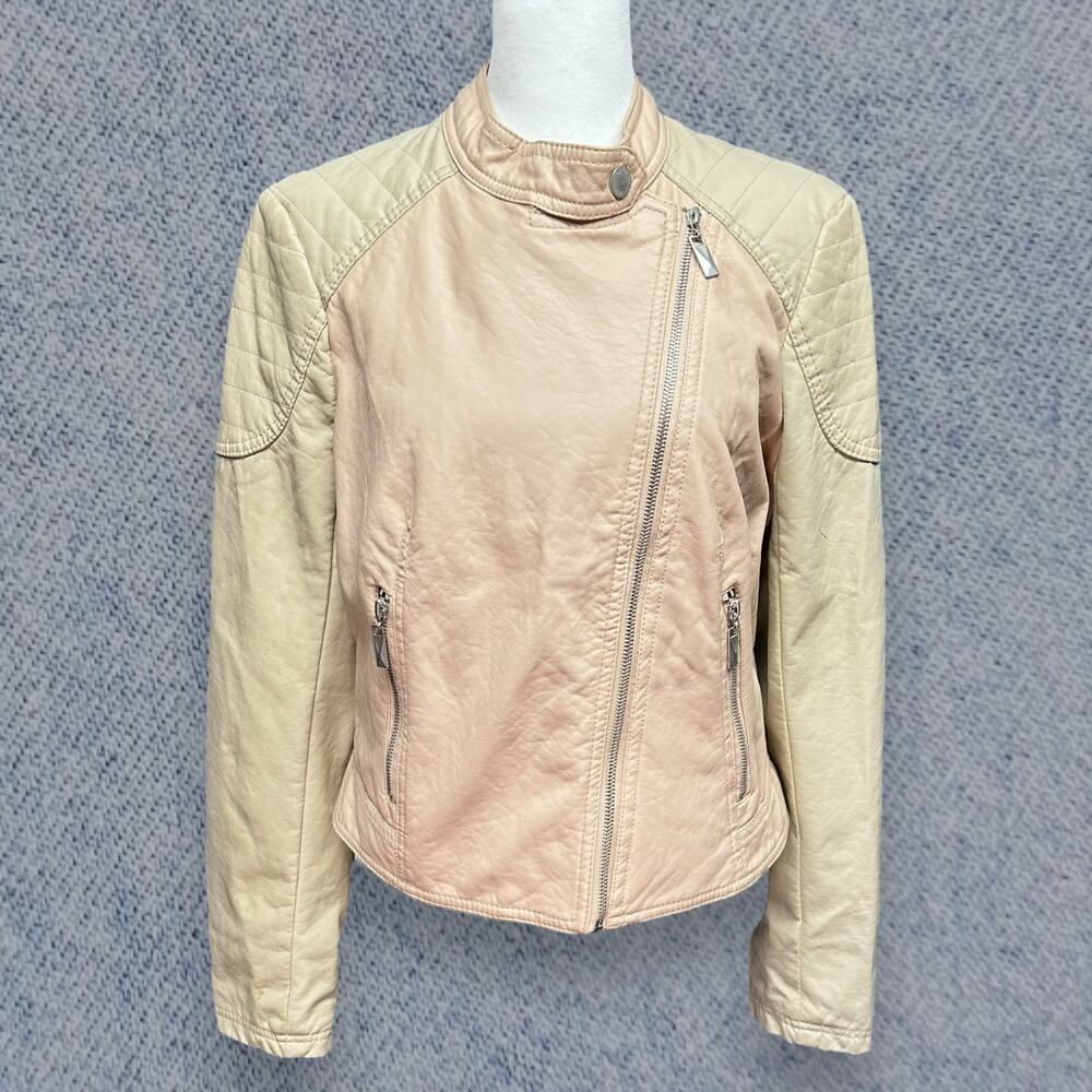Therapy Women’s Quilted Faux Leather Moto Jacket in Blush, Size L